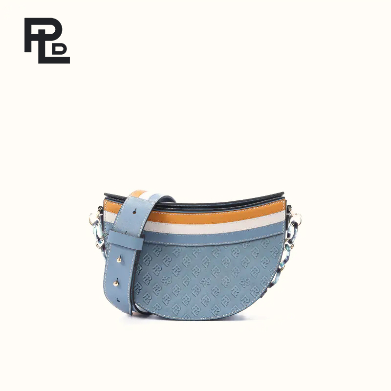 保兰德PLD东方雅奢经典系列45度老花链条新月包 单肩斜挎包女时尚手提包通勤必备女包