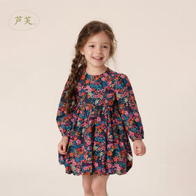 【马克珍妮 芦芙】秋装新款满底花卉纯棉花苞连衣裙 231533