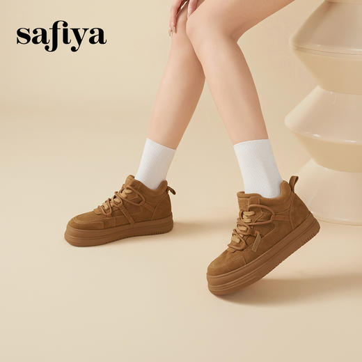 Safiya/索菲娅2023冬季新品 潮流复古高帮运动百搭厚底绒面工装板鞋 SF34116092/SF34118092 商品图6