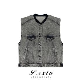 01-1 潘依绣丁丁宠粉【复古牛仔】美式复古宽松百搭水洗牛仔马甲 D5762