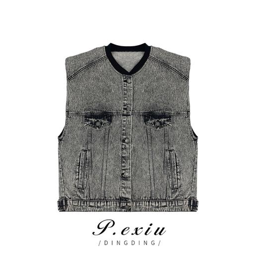 01-1 潘依绣丁丁宠粉【复古牛仔】美式复古宽松百搭水洗牛仔马甲 D5762 商品图0