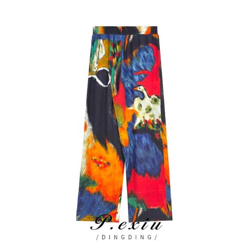 01-1潘依绣丁丁宠粉【生如夏花】油画色彩撞色休闲阔腿休闲裤 W-61428 商品图1