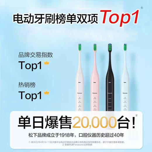 松下（Panasonic）电动牙刷 成人电动牙刷 声波震动电动牙刷-EW-DC01-P 商品图0