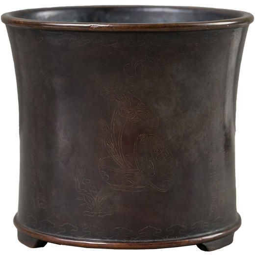 清 铜嵌银丝心经束腰笔筒 商品图5