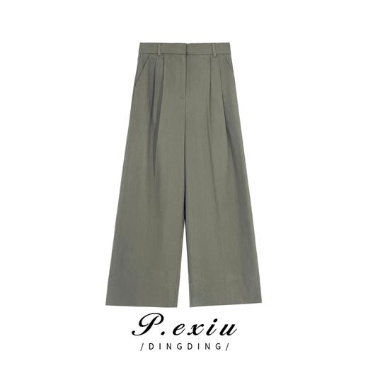 03-4潘依绣丁丁宠粉【现货】0603 夏季宽松百搭阔腿翻边西裤气质显瘦休闲裤 Z1333 商品图0