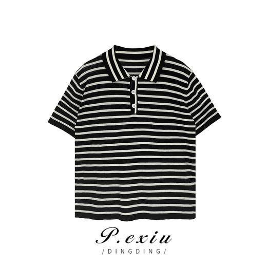 03-4潘依绣丁丁宠粉夏季宽松简约气质显瘦针织Polo领短袖T恤 ZZ0177 商品图0