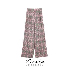 01-1潘依绣丁丁宠粉【清凉感】宽松复古百搭阔腿裤印花休闲裤W-61266