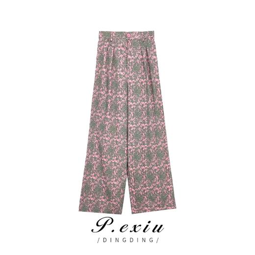 01-1潘依绣丁丁宠粉【清凉感】宽松复古百搭阔腿裤印花休闲裤W-61266 商品图0