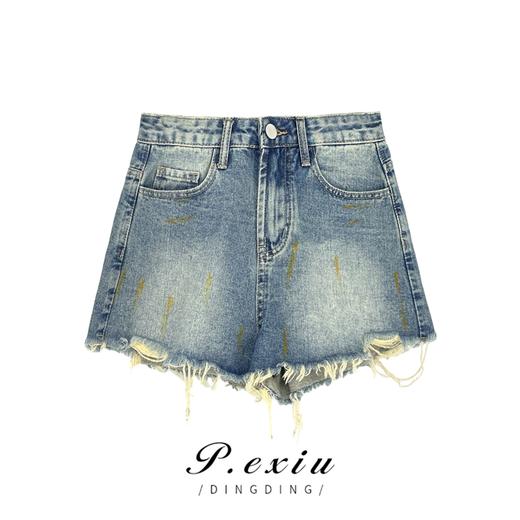 03-5潘依绣丁丁宠粉PanYiXiu/潘依绣夏季新款毛边休闲百搭潮流时尚牛仔短裤 D5913 商品图0
