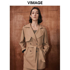 VIMAGE纬漫纪冬季新款时尚洋气经典翻驳领英伦风风衣外套V2004601