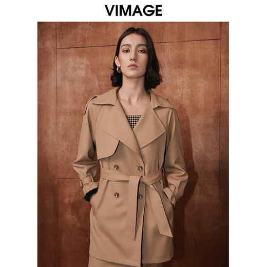 VIMAGE纬漫纪冬季新款时尚洋气经典翻驳领英伦风风衣外套V2004601 商品图0