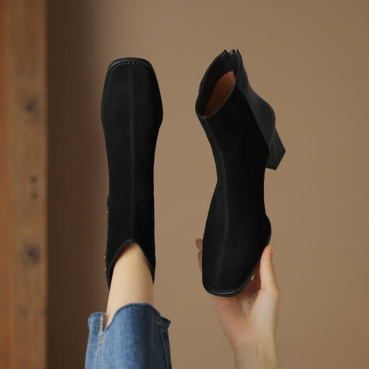 方头粗跟翻皮高跟鞋，时尚气质马丁靴YT-957-8 商品图1