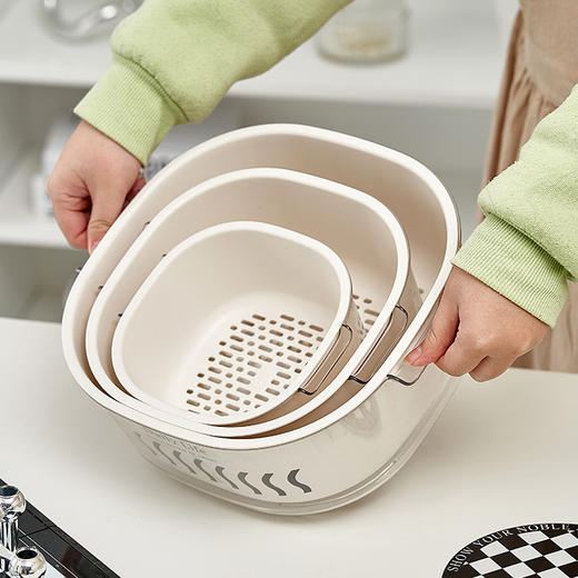 「三款尺寸！ins风奶油白」洗菜篮家用厨房用品果蔬篮加厚双层水果收纳滤水篮沥水篮 商品图1
