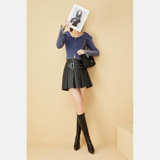 西遇法式复古长靴女新款秋冬弹力长筒靴棕色细跟尖头高跟靴子V0034134 商品图3