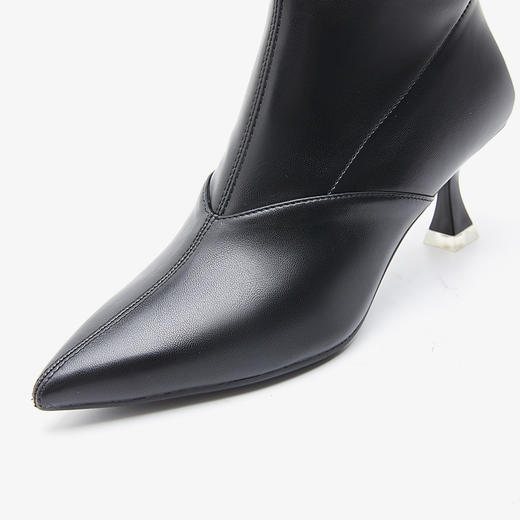 西遇法式复古长靴女新款秋冬弹力长筒靴棕色细跟尖头高跟靴子V0034134 商品图5