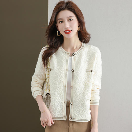 CC-33-2389羊毛针织开衫女士短款上小个子衣春秋钉珠高腰百搭小香风毛衣外套 商品图1