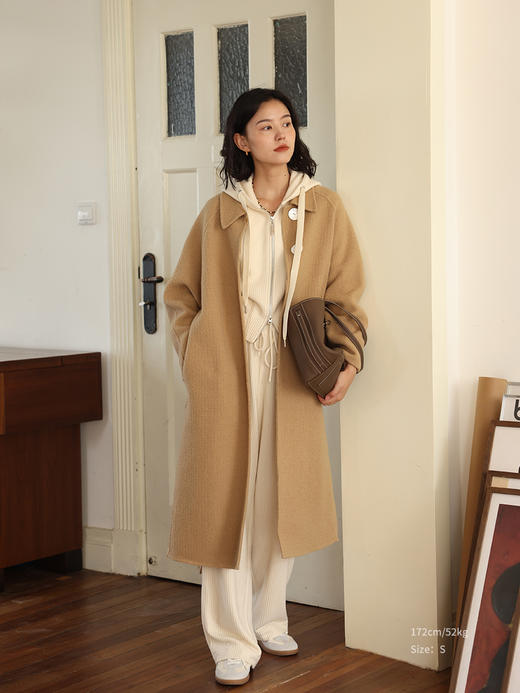 HeyDress香风毛呢外套女秋冬宽松肌理感绵羊毛双面呢休闲气质大衣 商品图2