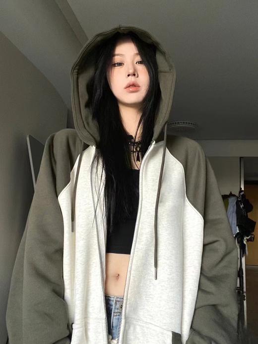 【撞色连帽衫卫衣】春秋季冷淡风   宽松百搭薄款拉链外套  ins潮 商品图2