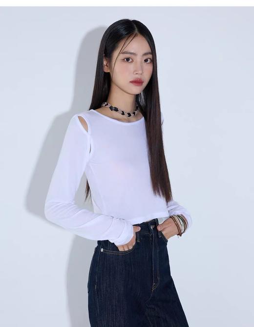 【热销单品】SPELLEDIT2023秋季新款肩膀开衩修身长袖T恤时尚女 商品图3