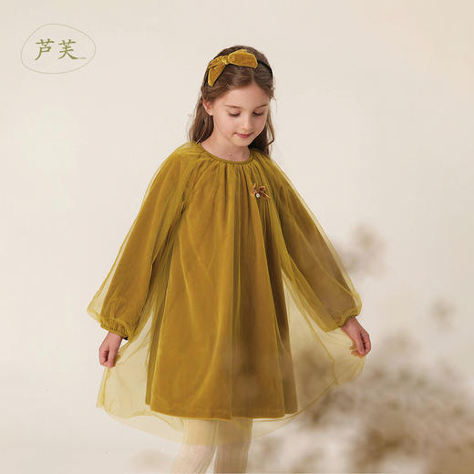 【马克珍妮 芦芙】秋装新款 女童丝绒复古网纱连衣裙221363 商品图1
