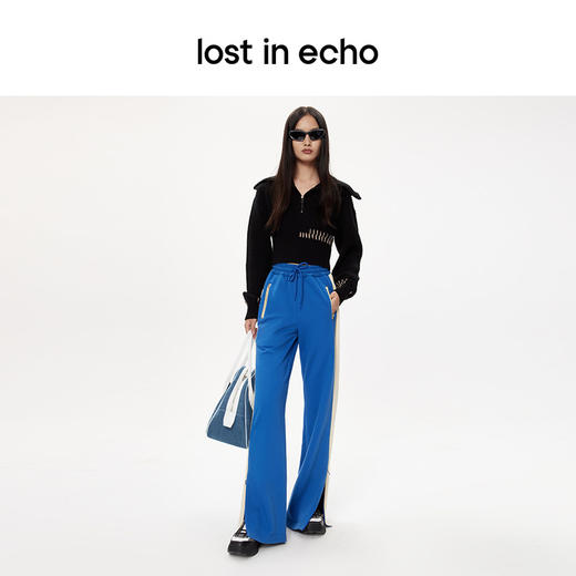 lost in echo设计师品牌小众拉链高翻领修身短款撞色线迹短款毛衣 商品图3
