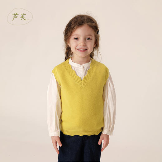 【马克珍妮 芦芙】秋装新款 女童绵羊毛花边V领针织马甲 231913 商品图0