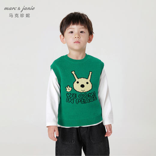 马克珍妮秋装新款 男童趣味外星人提花圆领针织马甲231826 商品图0