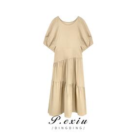 08-2 潘依绣丁丁宠粉夏季新款设计感拼接时尚气质显瘦短袖连衣裙 K5571