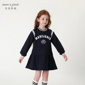 马克珍妮秋装新款 女童学院风纯棉撞色字母运动连衣裙231398