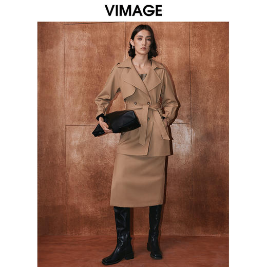 VIMAGE纬漫纪冬季新款时尚洋气经典翻驳领英伦风风衣外套V2004601 商品图1
