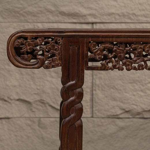 清 红木透雕灵芝纹书卷式平头案 商品图1