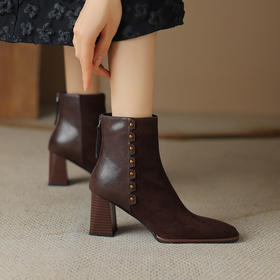 方头粗跟翻皮高跟鞋，时尚气质马丁靴YT-957-8