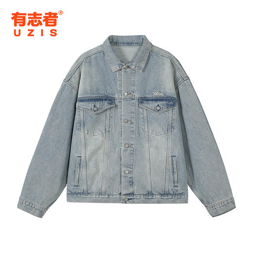 有志者UZIS美式牛仔外套男复古水洗做旧宽松运动休闲秋季夹克青秀 商品图0