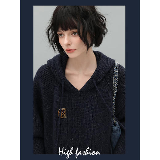 COCOBELLA质感花纱连帽针织衫女加厚休闲毛衣卫衣MZ578 商品图3