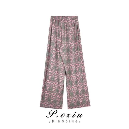 01-1潘依绣丁丁宠粉【清凉感】宽松复古百搭阔腿裤印花休闲裤W-61266 商品图1