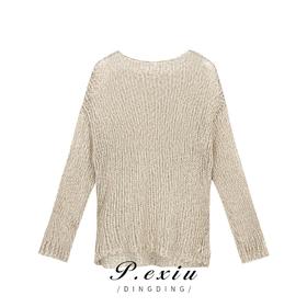 3-1潘依绣丁丁宠粉  春夏宽松显瘦慵懒风镂空针织长袖上衣 Z033