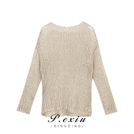 3-1潘依绣丁丁宠粉  春夏宽松显瘦慵懒风镂空针织长袖上衣 Z033 商品图0