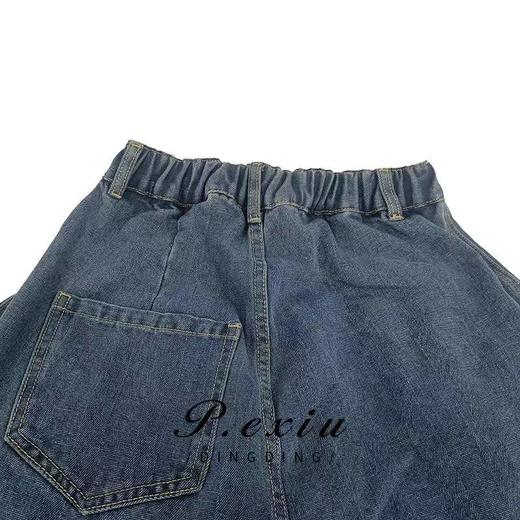 01-1潘依绣丁丁宠粉  松紧腰绿色提花卷边牛仔裤 D5251 商品图1