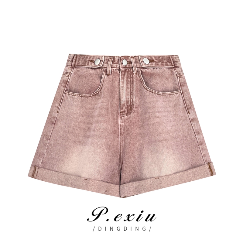 03-5潘依绣丁丁宠粉夏季复古水洗ins风宽松百搭时尚牛仔短裤 D5937