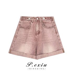 03-5潘依绣丁丁宠粉夏季复古水洗ins风宽松百搭时尚牛仔短裤 D5937