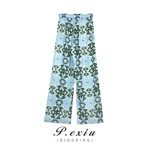 04-6潘依绣丁丁宠粉小清新复古提花宽松气质百搭松紧腰阔腿休闲裤 Z75602 商品图1