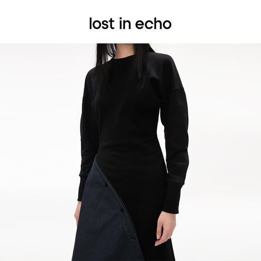 lost in echo设计师品牌阔肩开衩收腰不规则拼接A型卫衣连衣裙女 商品图2