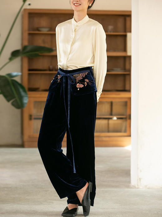 牧衣游原创丝绒净色长裤宽松 限量福利款------ 倚东风【不支持会员折】 商品图2