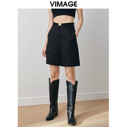 VIMAGE纬漫纪冬季新款时尚休闲通勤百搭简约直筒显瘦短裤V2005619 商品图2