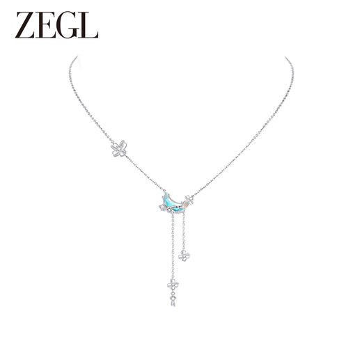 ZEGL设计师月桂女神系列星月流苏925银项链女月光石中秋节锁骨链 商品图0