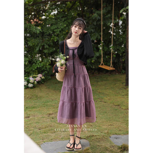 【65折秒杀】鹿向南《紫色光环》法式春季吊带连衣裙两件套女新款长袖上衣LXN28833 商品图2