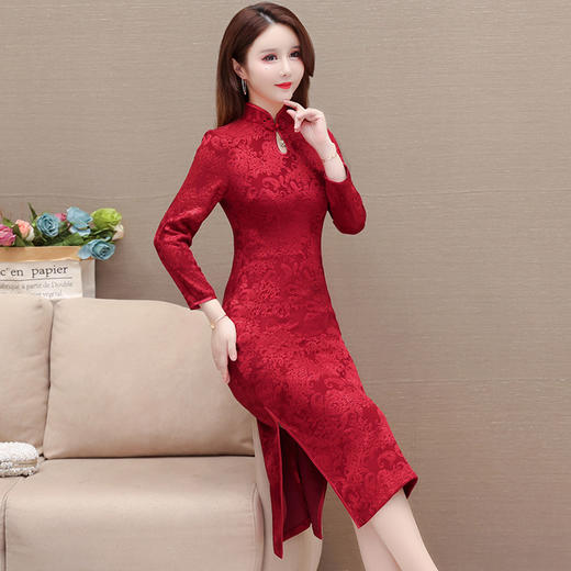 QYM HJY9713-Y复古旗袍裙时尚气质提花裙 商品图1