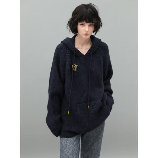 COCOBELLA质感花纱连帽针织衫女加厚休闲毛衣卫衣MZ578 商品图2