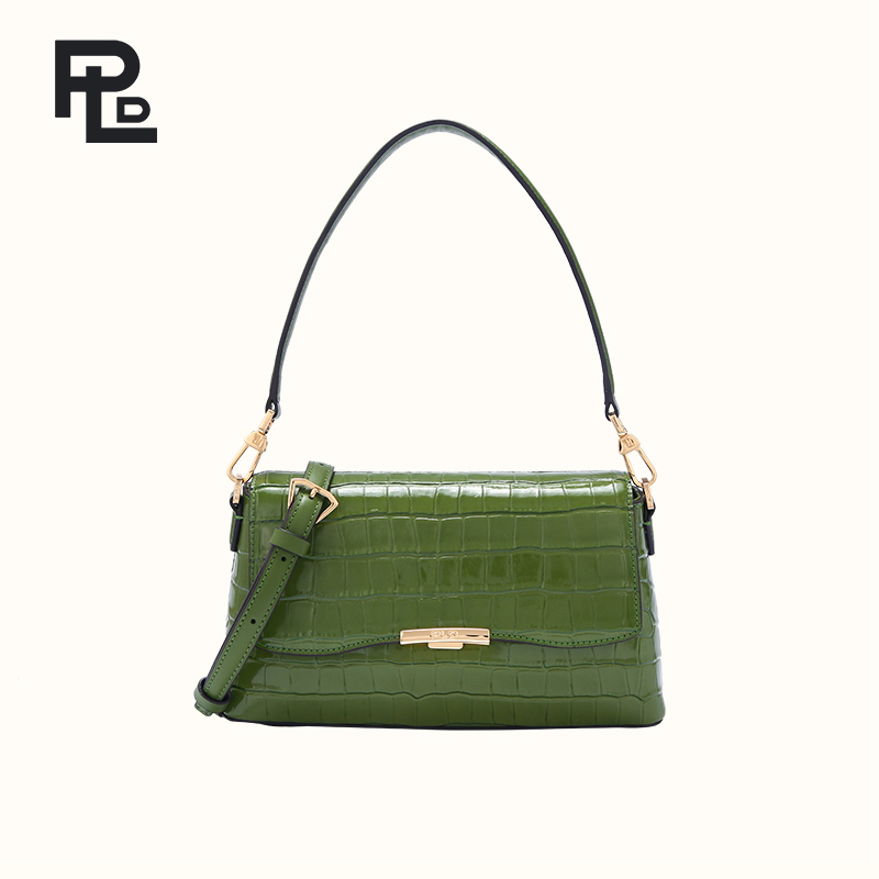 保兰德PLD东方雅奢兰花系列鳄鱼纹腋下包小众设计女单肩斜挎包手提小方包通勤中国包