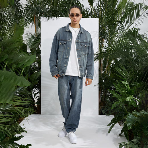 有志者UZIS美式牛仔外套男复古水洗做旧宽松运动休闲秋季夹克青秀 商品图3